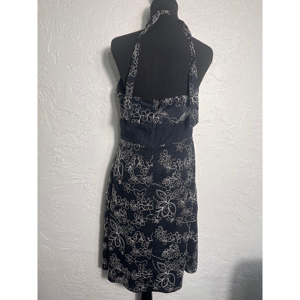Studio 1940 Black White Floral Embroidered Cotton Halter Dress Womens 6 - Picture 3 of 6